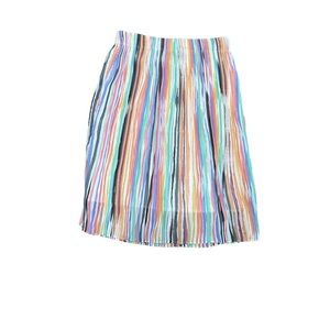 Zara White with Multi Colored Stripes Elastic Waist Pleated Midi Skirt